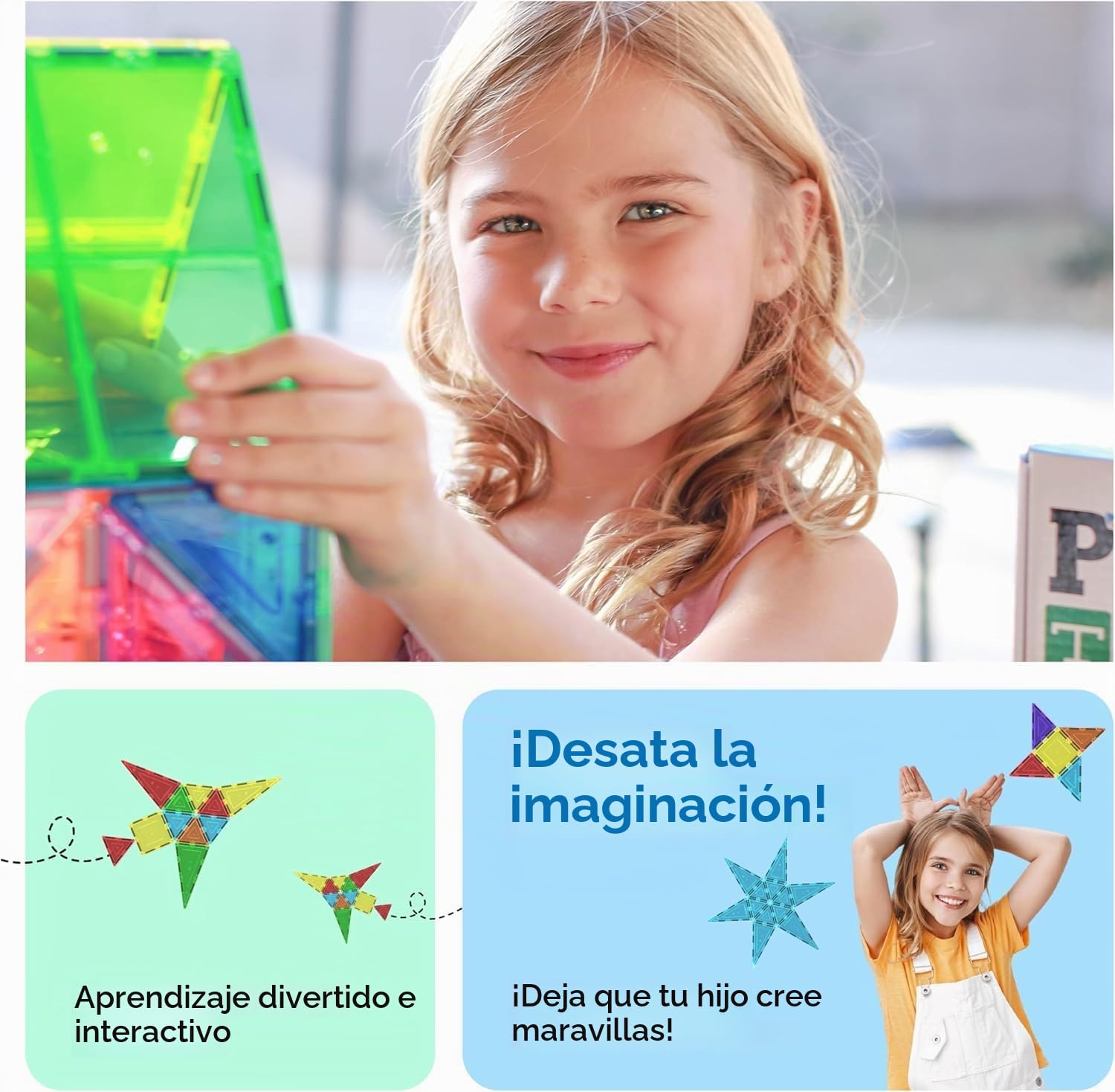 PicassoTiles Juego de 60 piezas de bloques magnéticos - Set de 60 piezas de baldosas magnéticas - Juguetes de construcción educativos - Set de aprendizaje de ingeniería - Mint - Juego pedagógico