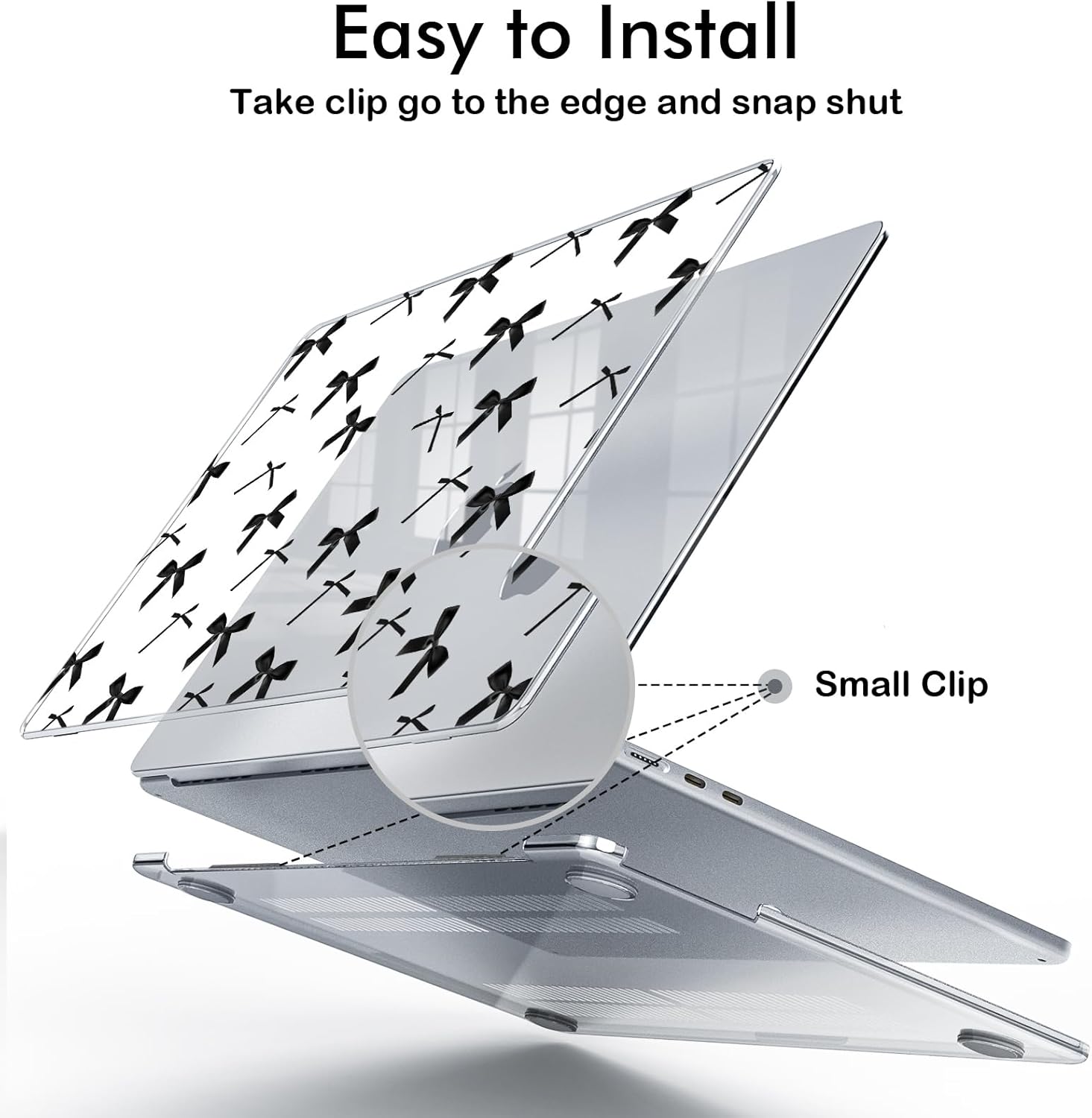 Idocolors Case Compatible with MacBook Air 13 inch 2022 2021 2020 2019 2018 M1 A2337 A2179 A1932, Crystal Hard Shell Protective Cover for MacBook Air 13.3 inch Case (Black Bow)