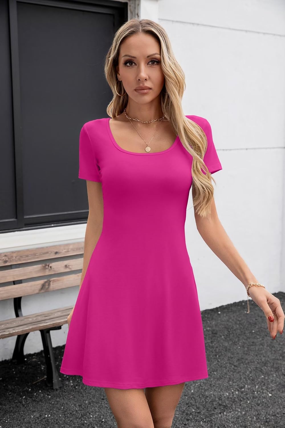 VICHYIE Womens Summer Ribbed Knit Square Neck Dress A Line Flare Mid-Thigh/Above Knee/Mini Ruffle Swing Sundress - Image 2