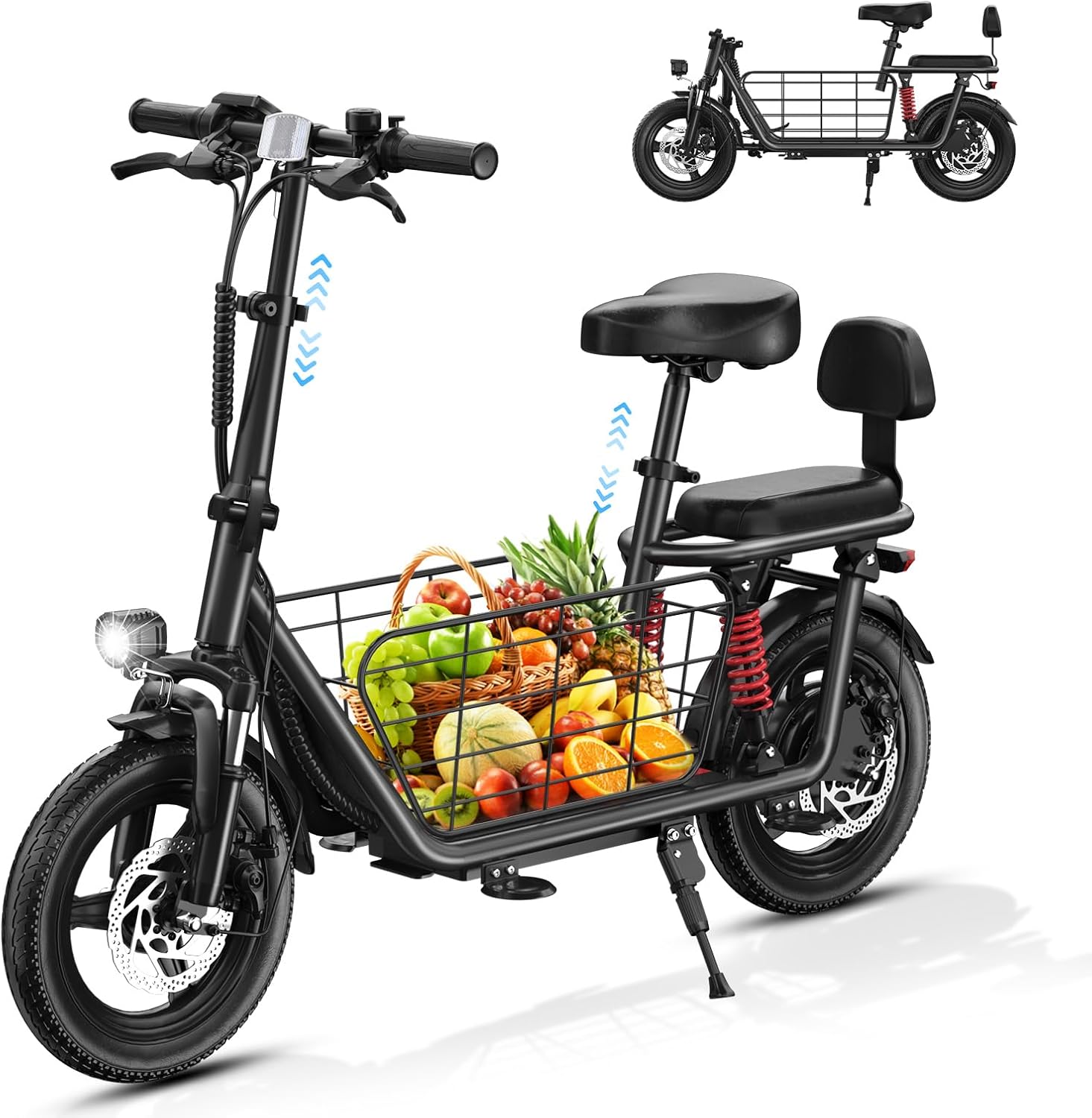 SEHOMY 2 Seater Electric Scooter for Adults 330lbs, Folding Bike Escooters with 3 Speed, 850W Peak Motor, 25 Miles Range, 22MPH, Detachable Storage Basket, 14″ Electronic City Commuter Motor Scooters