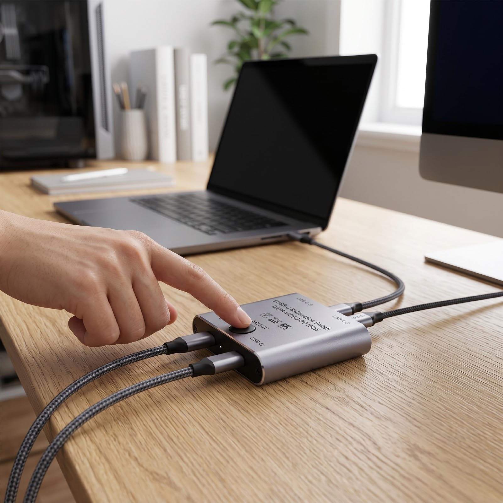 Sélecteur KVM USB C 8K 60Hz, Commutateur Bidirectionnel à Chargement