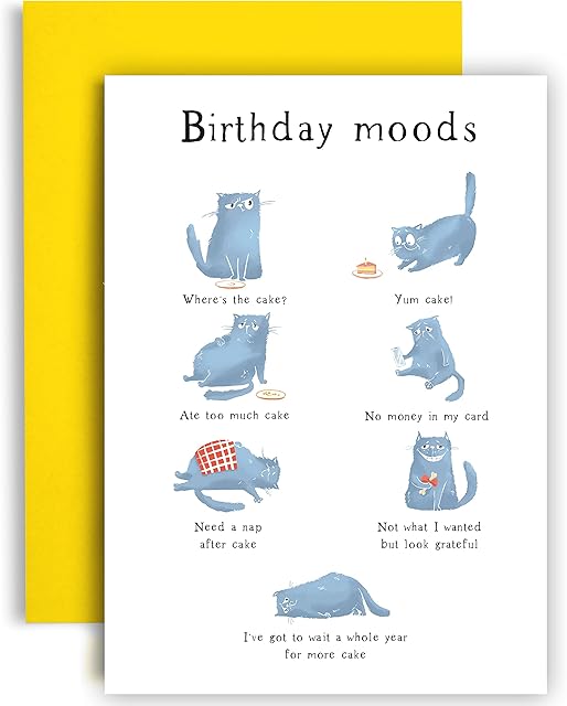 Huxters Birthday card for her - Birthday cards female adult - friend gifts for women - gift card - Funny Birthday Card for mum sister auntie - card for him (Cat Moods)