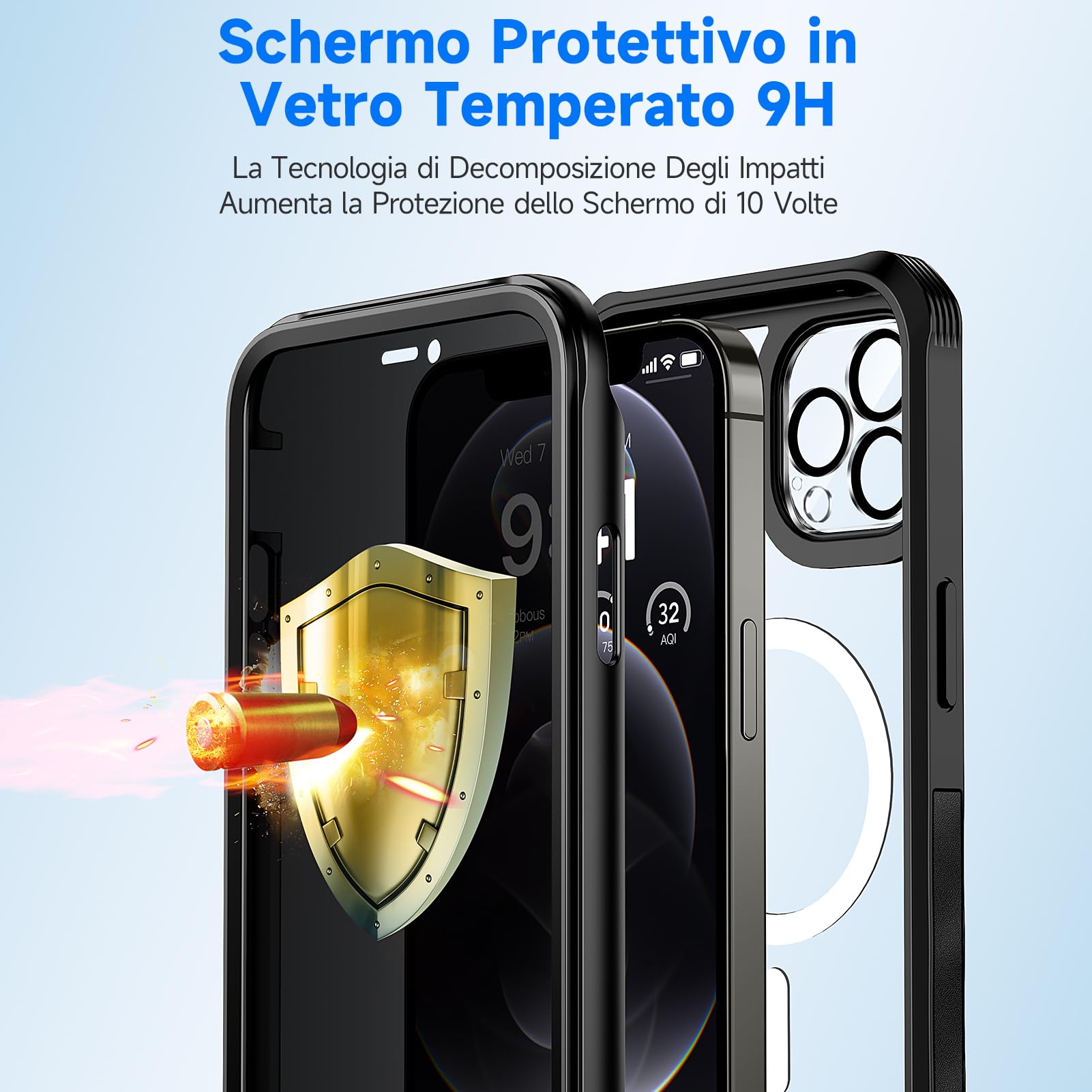 seacosmo Cover per iPhone 12 Pro Privacy Magnetica, Compatibile con Magsafe, Antispy Schermo Integrata in Vetro Temperato, Protezione Fotocamera, Custodia 360 Gradi Antishock Fronte Retro - Nero