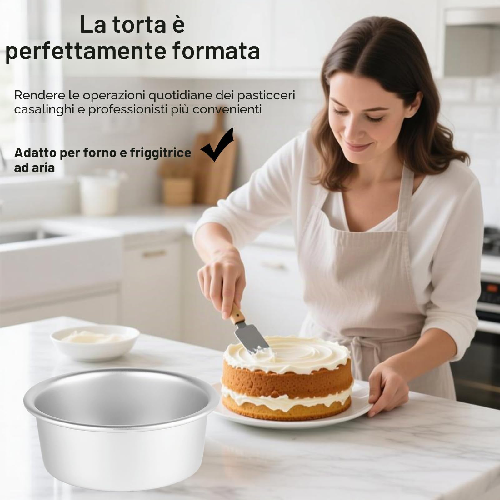 Tortiera rotonda per torta Ø 20 cm, Teglia da forno per torte in alluminio anodizzato con fondo rimovibile, Argento