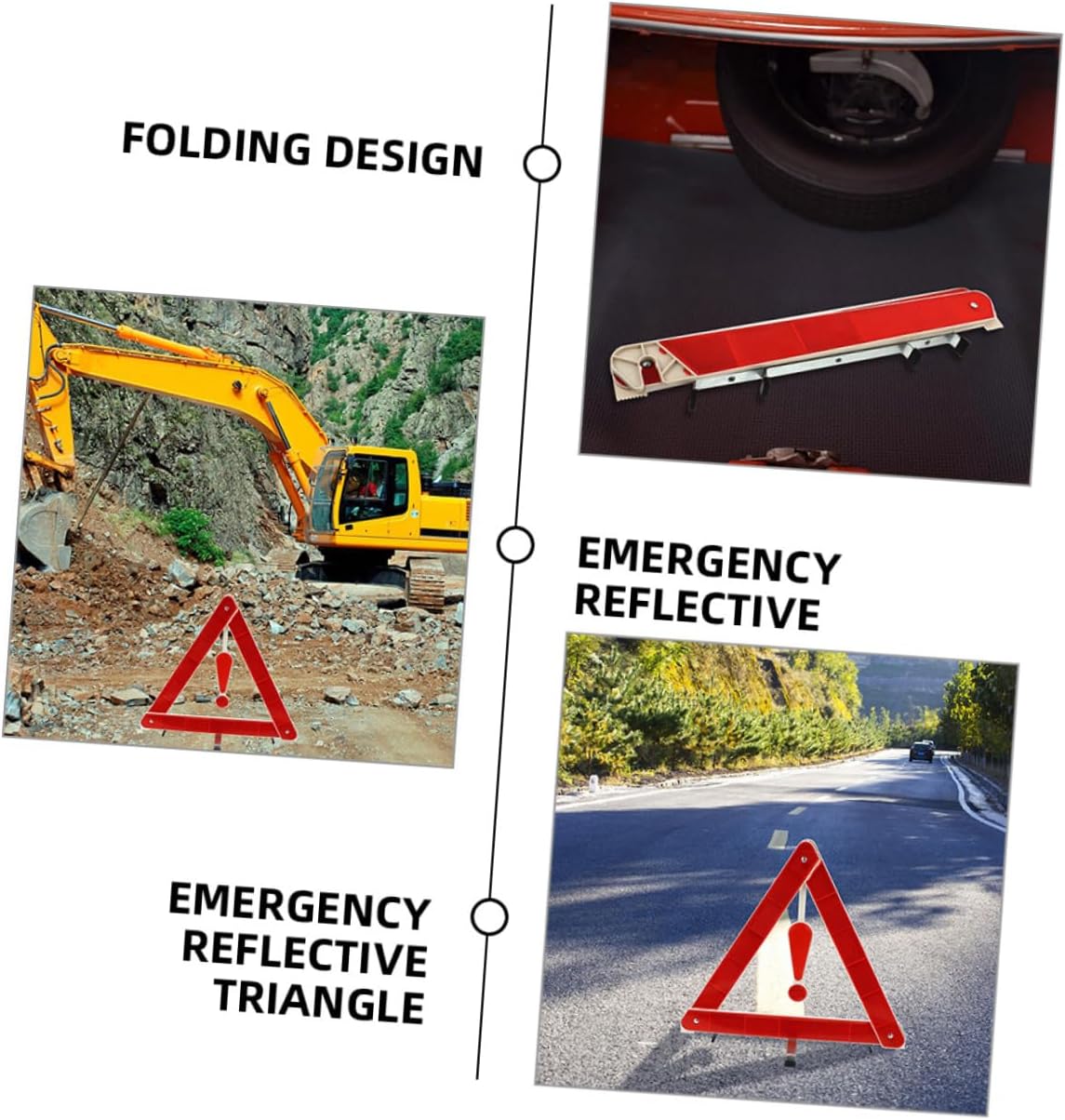 OUNONA 3pcs Reflective Warning Triangles Emergency Safety Kit Folding Roadside Triangle Markers for Vehicles Reinforced Base and Carrying Case