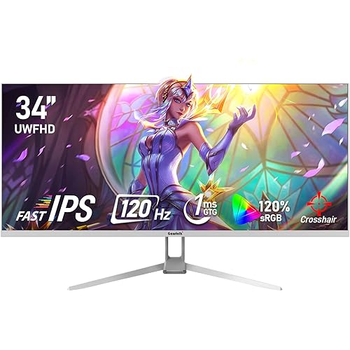 Gawfolk 34 Inch IPS Ultrawide 120Hz Gaming Computer Monitor, 21:9 UWFHD (2560x1080) PC Screen, 120% sRGB, Adaptive Sync, 178° Viewing Angle, Display Port, HDMI, Compatible with Wall mounting - White