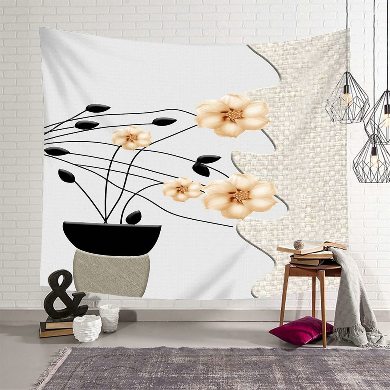 Tapiz de pared con flores para transformar un dormitorio con decoración gris de 150x130 cm