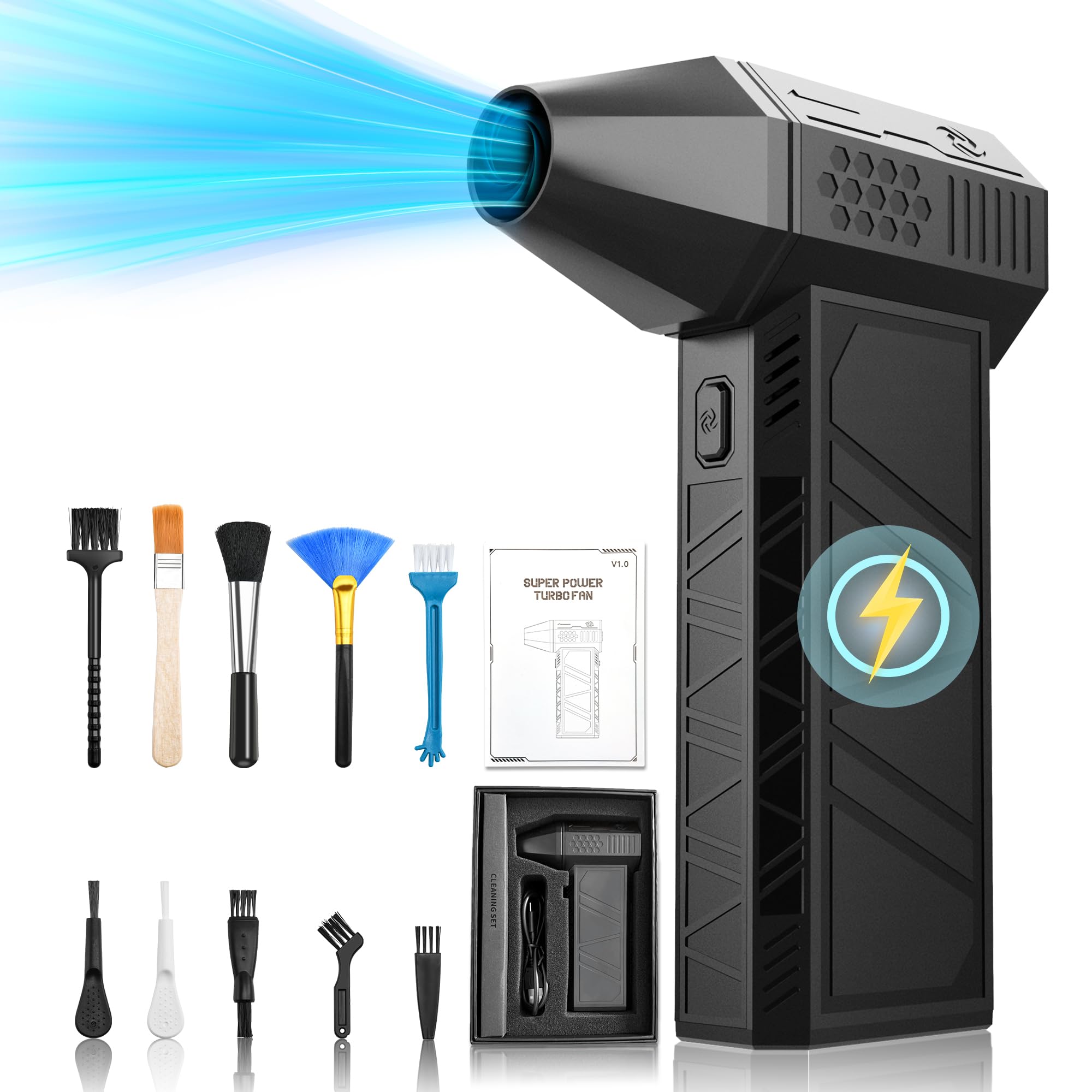 JM-BROS Electric Compressed Air Duster-130000RPM,3 Adjustable Portable Dust Blower,Cordless Rechargeable Mini Turbo Jet Fan for Cleaning PC,Computer, Car, Keyboard and Home Outdoor Dust,Snow Removal.