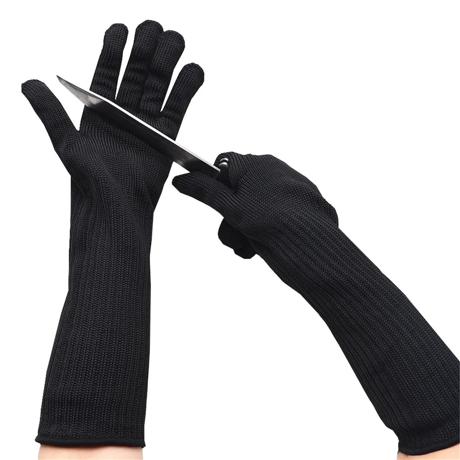 3 paia di guanti da lavoro antitaglio lunghi 40 cm, in filo acciaio inossidabile, resistenti al taglio, anti-coltello, protettivi tattici macellaio Resistente alla perforazione