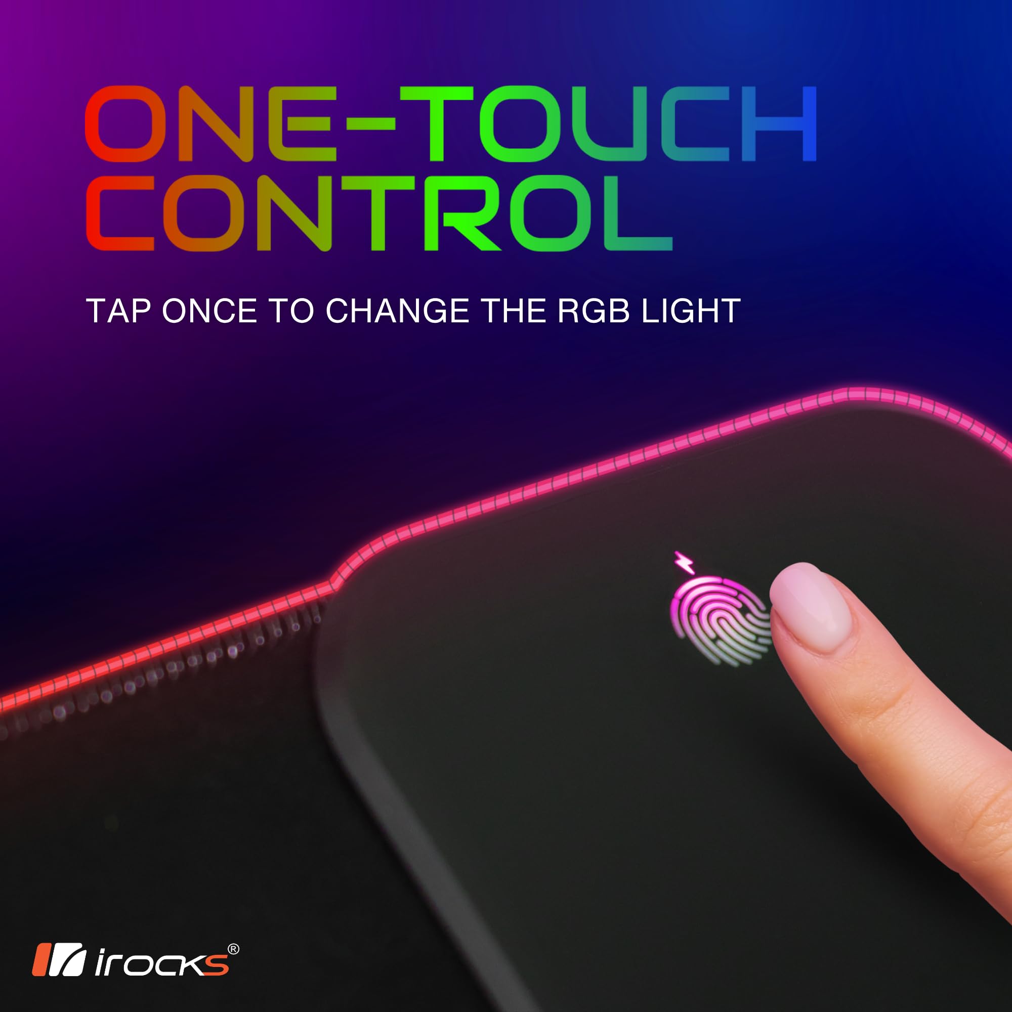 i-Rocks, tappetino per mouse da gioco RGB extra lungo da 10 W, caricabatterie rapido wireless, base in gomma antiscivolo, 35 pollici, 10 effetti di colore, retroilluminato a LED per dispositivi Qi