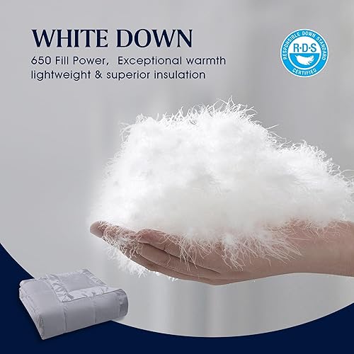 Miniatura 3 de Serta Manta de plumón suave y ligera, de microfibra blanca de relleno de 650 grados, manta de cama de lujo con ribete satinado de 2 pulgadas, manta