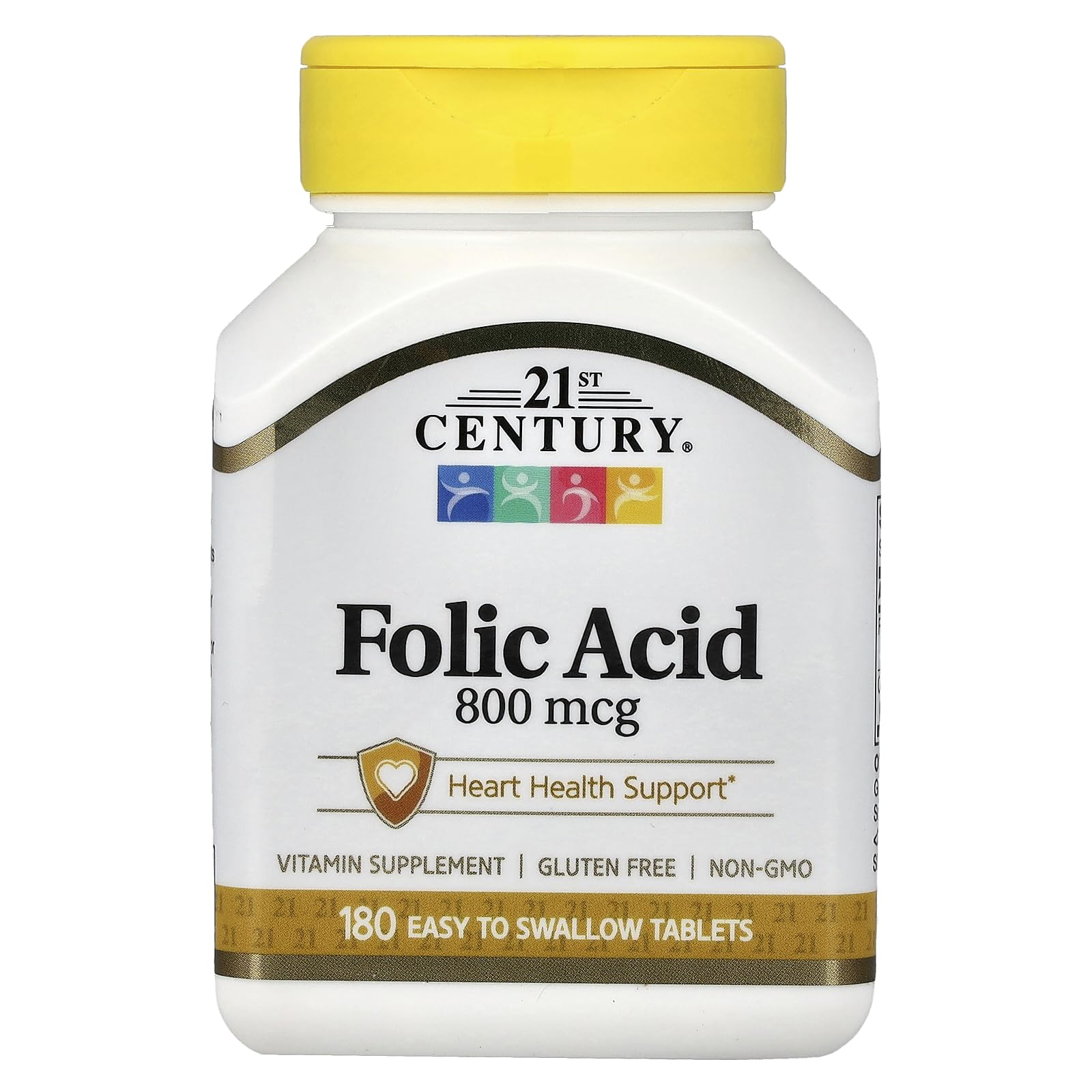 21st Century Folic Acid 800mcg Tablets, Heart Health, 180 Count Unflavored 180 Count (Pack of 1)