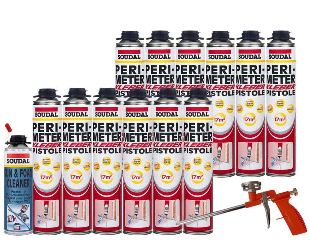 Soudal Zestaw kombi 12 x klej perymetrowy 750 ml puszka + 1 x środek czyszczący Soudal PU puszka 500 ml + pistolet piankowy Compact