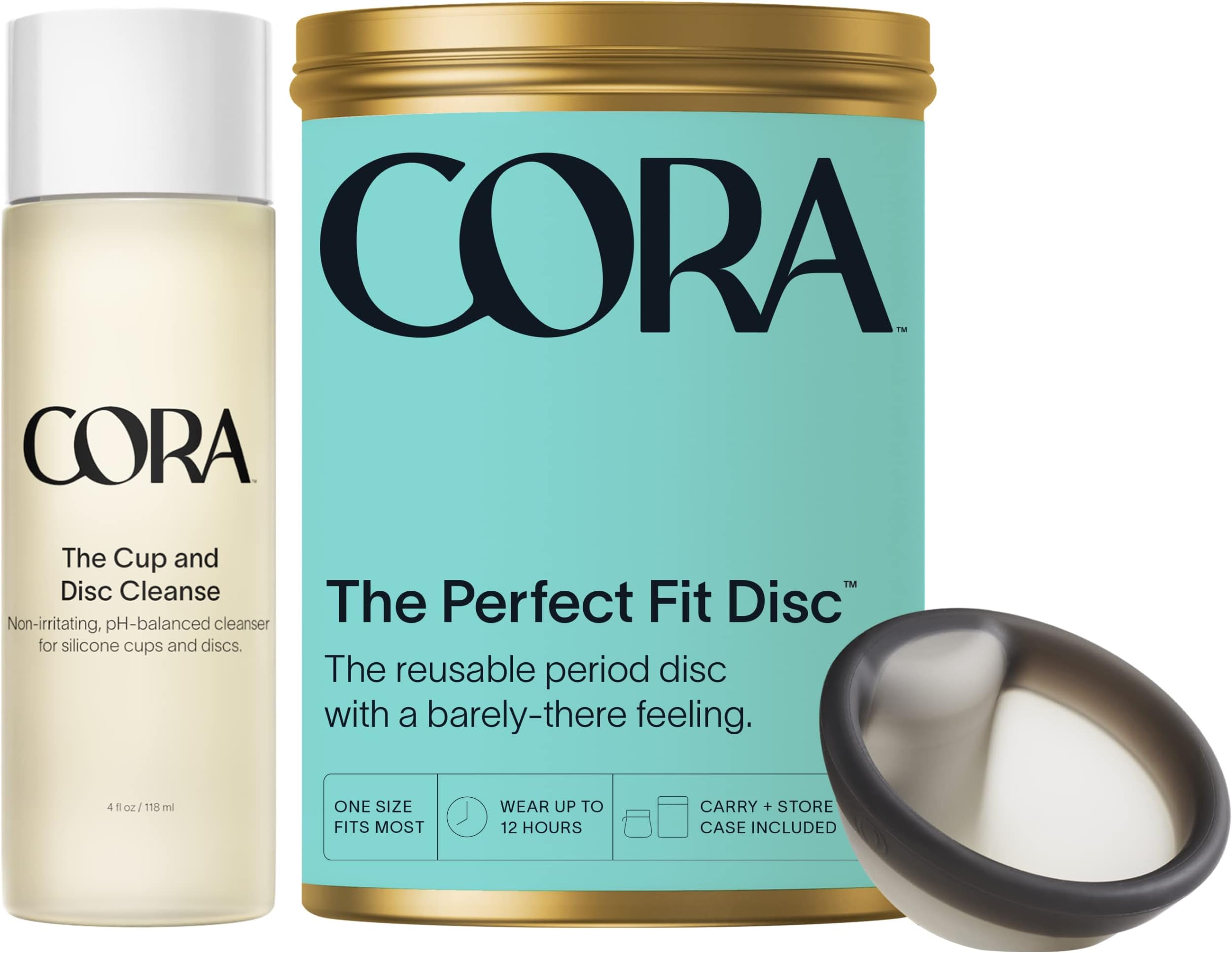 Cora Disc & Menstrual Cup Cleanse Bundle | Reusable Period Disc | Sustainable Alternative to Tampons/Pads | pH Balanced Cleanse with Stain-Fighting Ingredients | Eco-Friendly Feminine Hygiene
