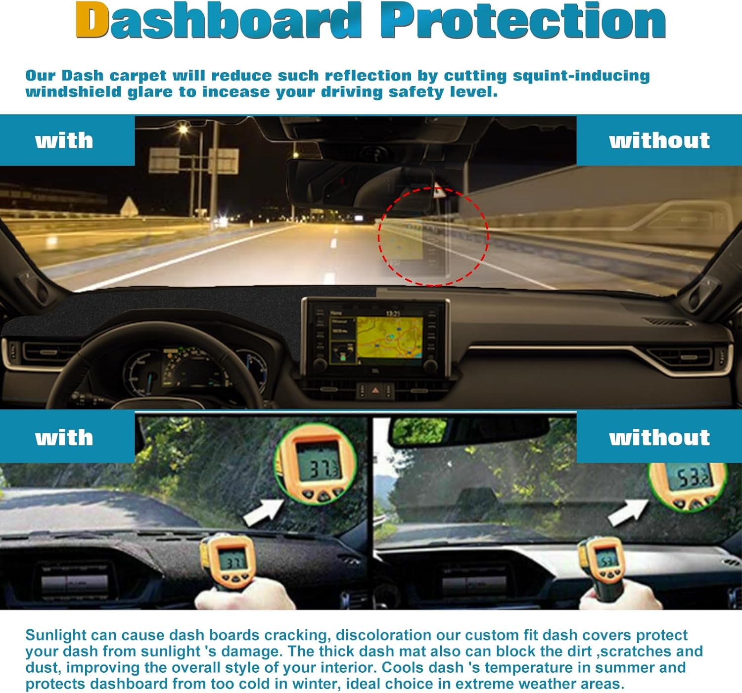 x xotic tech Center Console Dashboard Mat Pre-Cut Non-Slip Sunshield Sun Glare Protector Dash Carpet Pad Black Cover Compatible with Toyota RAV4 2019 2020 2021 2022 2023 2024 2025