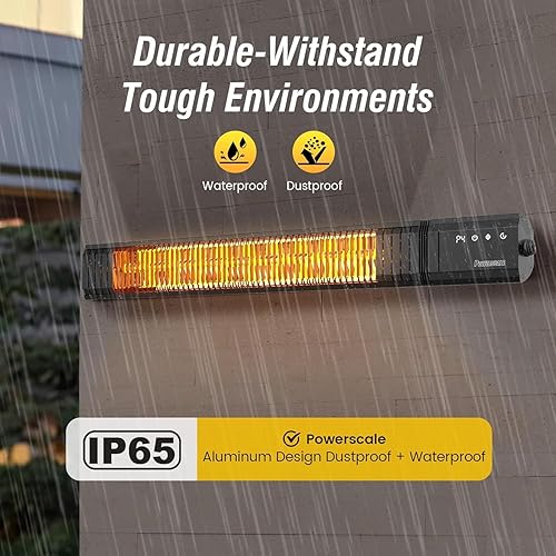 Miniatura 4 de PowerScale Calentadores eléctricos para exteriores para patio, calentador infrarrojo de 1500 W con control remoto, calentador eléctrico impermeable