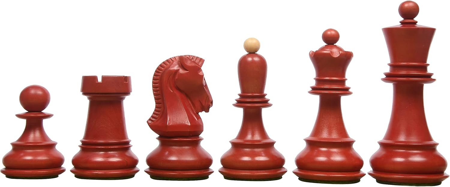 1950 Reproduced Dubrovnik Bobby Fischer Chessmen V3.0 in Stained Crimson Boxwood/Boxwood – 3.7" King | Handcrafted Weighted Chess Set for Collectors & Professionals