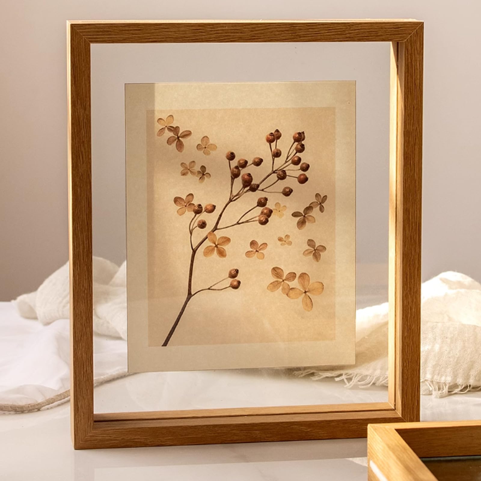 Unikicool Doppelglas-Bilderrahmen,Doppelseitiger Bilderrahmen aus Acryl Glas,Schwebender Rahmen Doppelseitiger,Holz Bilderrahmen,Pflanze Probe-Rahmen,Kratzfest,FüR Fotos,PräParate,Scherenschnitte Küche, Haushalt & Wohnen