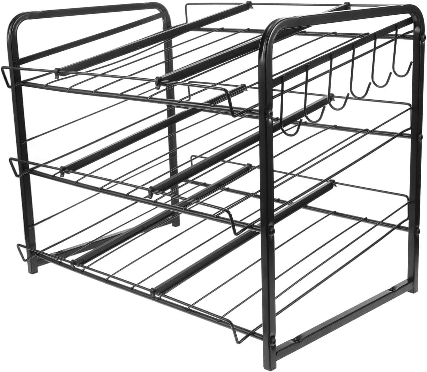 PRETYZOOM Stackable Soda Can Organizer Rack, 2-tier Metal Can Dispenser for Refrigerator and Pantry, Black Multi-layer Storage Shelf for Kitchen Snack and Beverage Storage