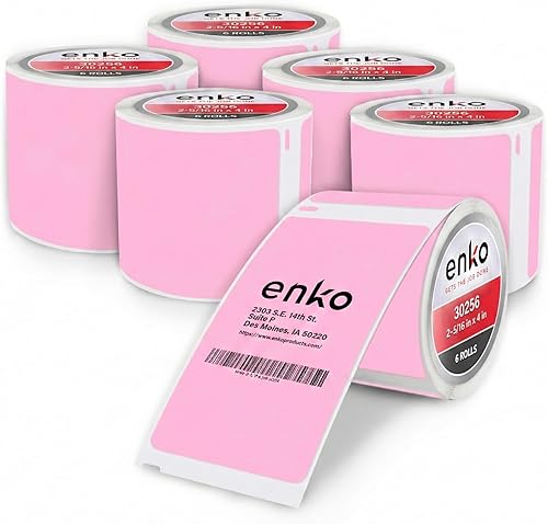 enKo - [6 rollos, 1800 etiquetas térmicas directas] Color rosa compatible con etiquetas Dymo 30256 (2-5/16 x 4 pulgadas), uso con impresora térmica
