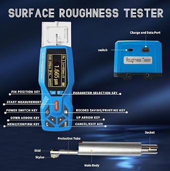 SUNNYSONG 22 Parameters Handheld Digital Surface Roughness Tester Meter kR220- Portable Profilometer with Real-time Clock, Ra Rz Range, and Display for Accurate Surface Measurement