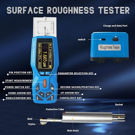 SUNNYSONG 22 Parameters Handheld Digital Surface Roughness Tester Meter kR220- Portable Profilometer with Real-time Clock, Ra Rz Range, and Display for Accurate Surface Measurement