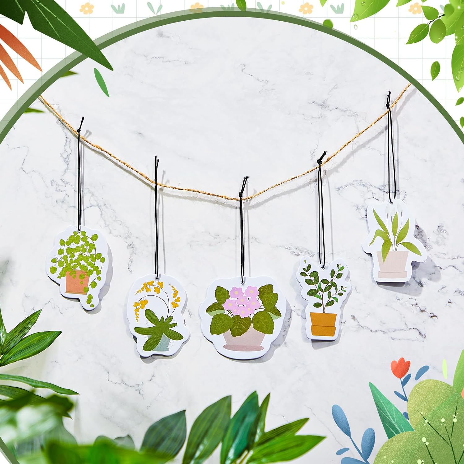 15 Pack Hanging Car Air Fresheners, Cute Plant Air Freshener for Car Mirror Decor, Botanical Scented Hanging Paper Card, Gift for Plant Lovers Women Men