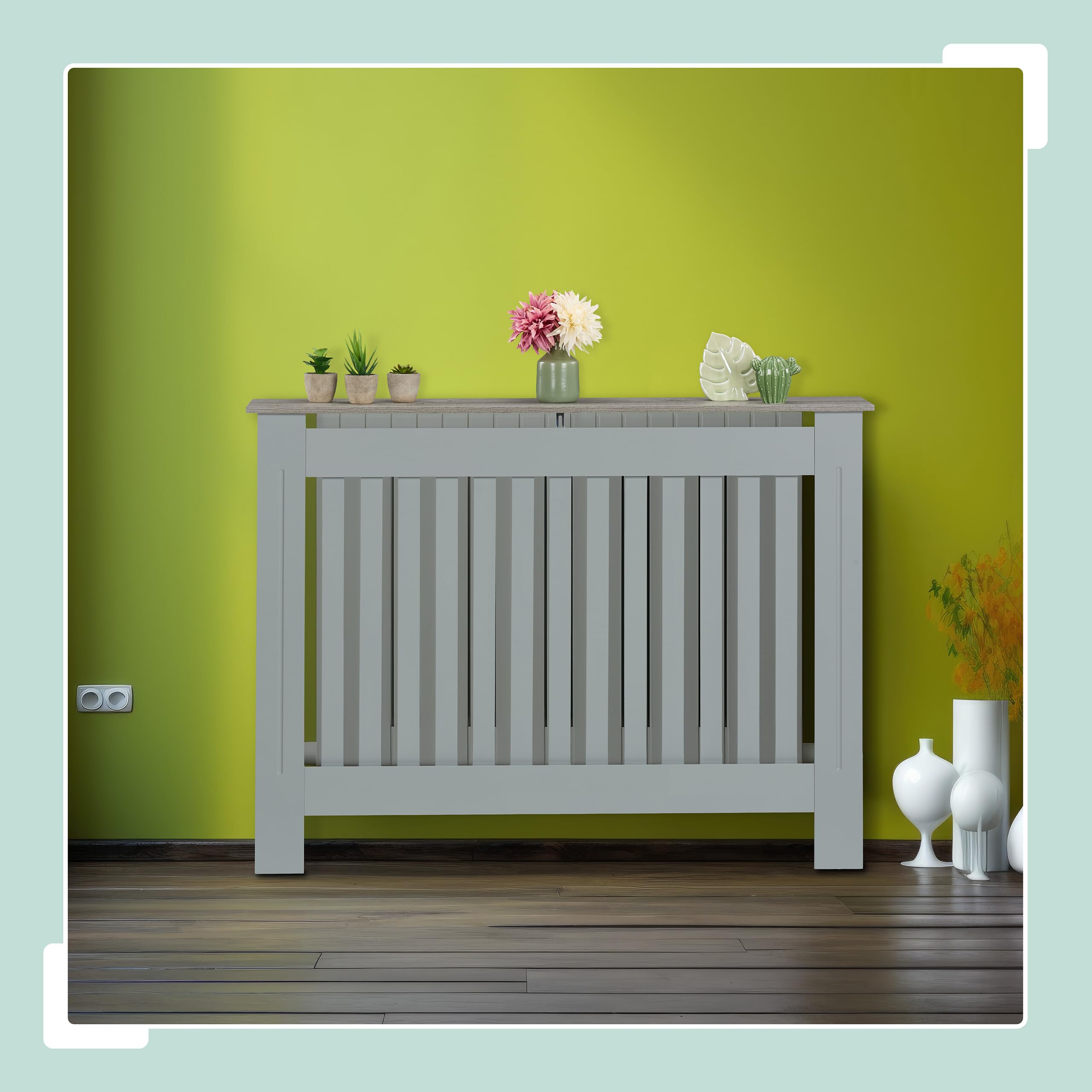 Relaxdays Cache-radiateur, Design Moderne, Tablette Pratique, en MDF, H x L x P : 83 x 152 x 19 cm, Gris