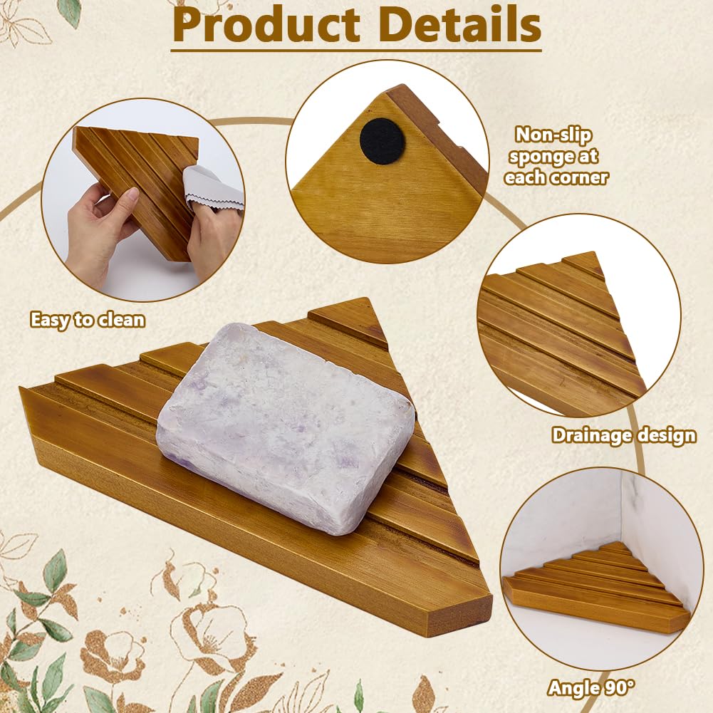 FINGERINSPIRE 2 jaboneras de esquina de madera de 11,6 x 19,75 cm para ducha, 2 cm de grosor, forma triangular, autodrenante, soporte de madera para ducha, baño, cocina, bañera