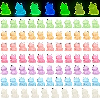 100 Pcs Luminous Mini Resin Frogs Bulk - Cute Tiny Frogs Glow in The Dark,Miniature Frogs DIY Ornament Accessories for Garden Dollhouse Office Decoration Crafts,Great for Pranks (100p)