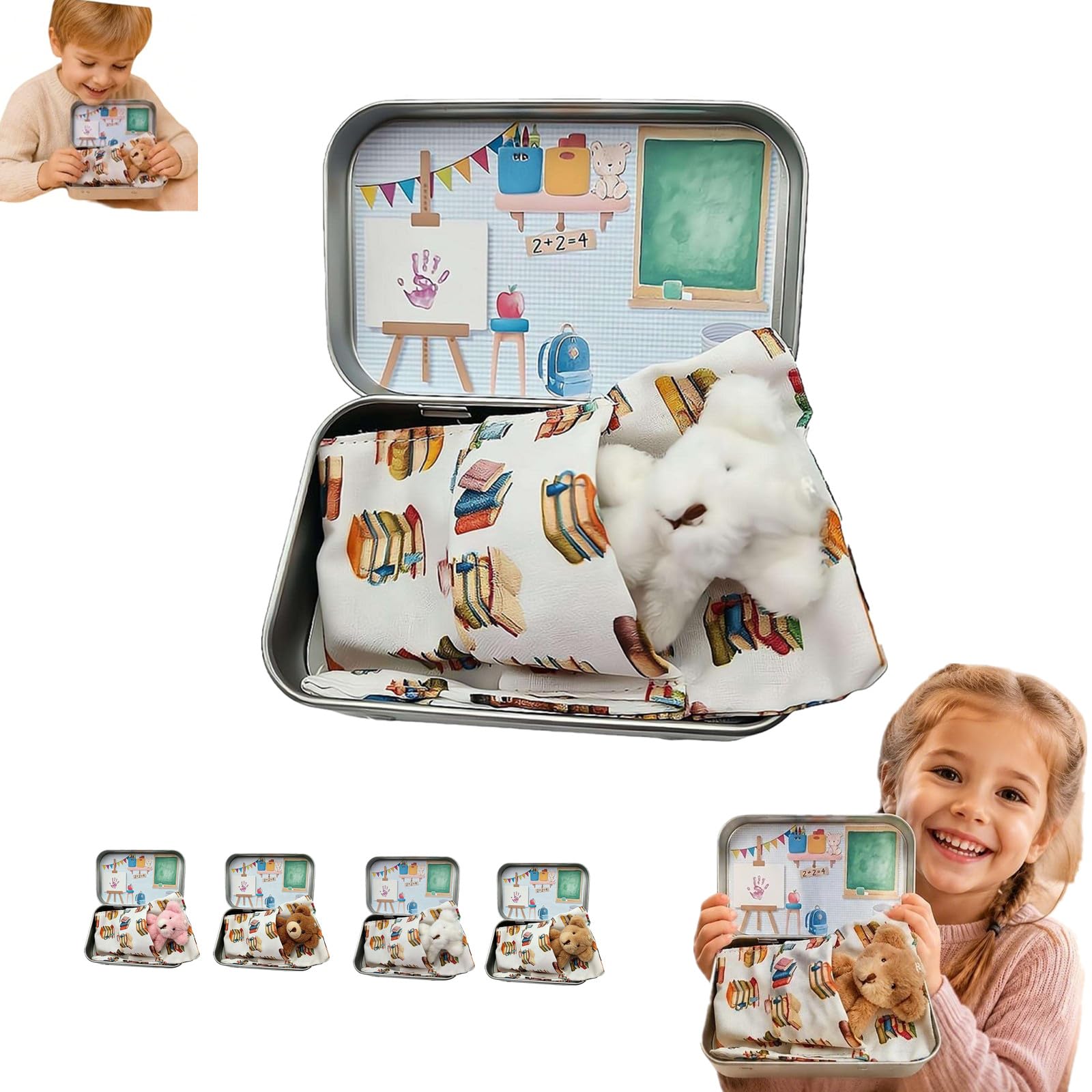 Pocket Bear in Tin Box, Mini Plush Pocket Hug Love Token, First Day at School Gift,Inspirational Positive Ornaments Gift, Plush Bear Toy Sending You Mini PocketHug Love, on your 1st day of school