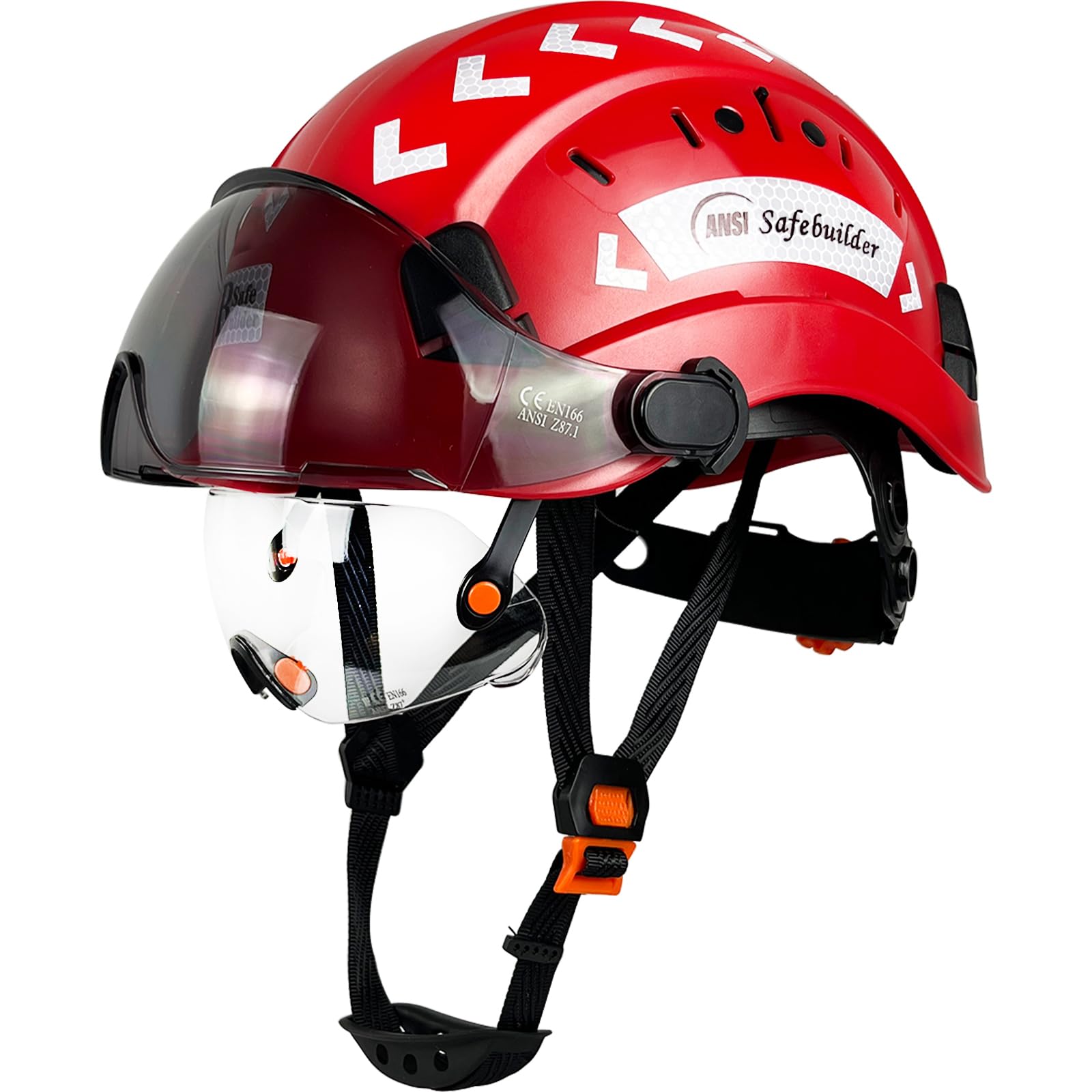 SAFEBUILDER Bau-Sicherheitshelm mit integriertem Visier, ABS-Schutzhelm mit Visier, verstellbare Belüftung, Hardhats Arbeitskopfschutz, ANSI/ISEA Z89.1