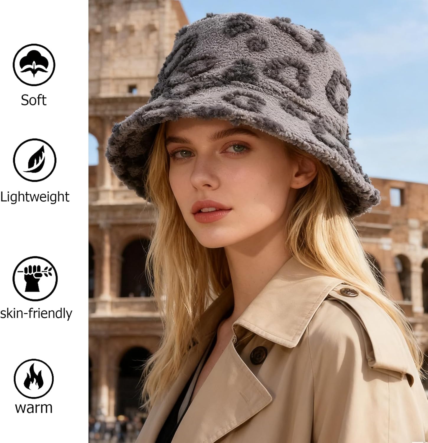 Winter Faux Fur Bucket Hat – Fluffy Furry Winter Hats for Women, Soft Mongolian Bucket Hats for Woman Men - Image 2