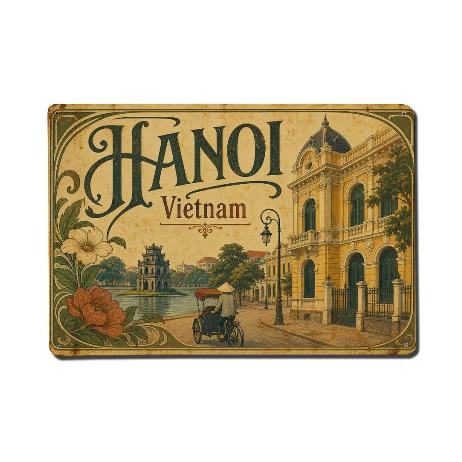 Hanoi Vietnam City Colonial Street Quarter Travel Metal Tin Sign