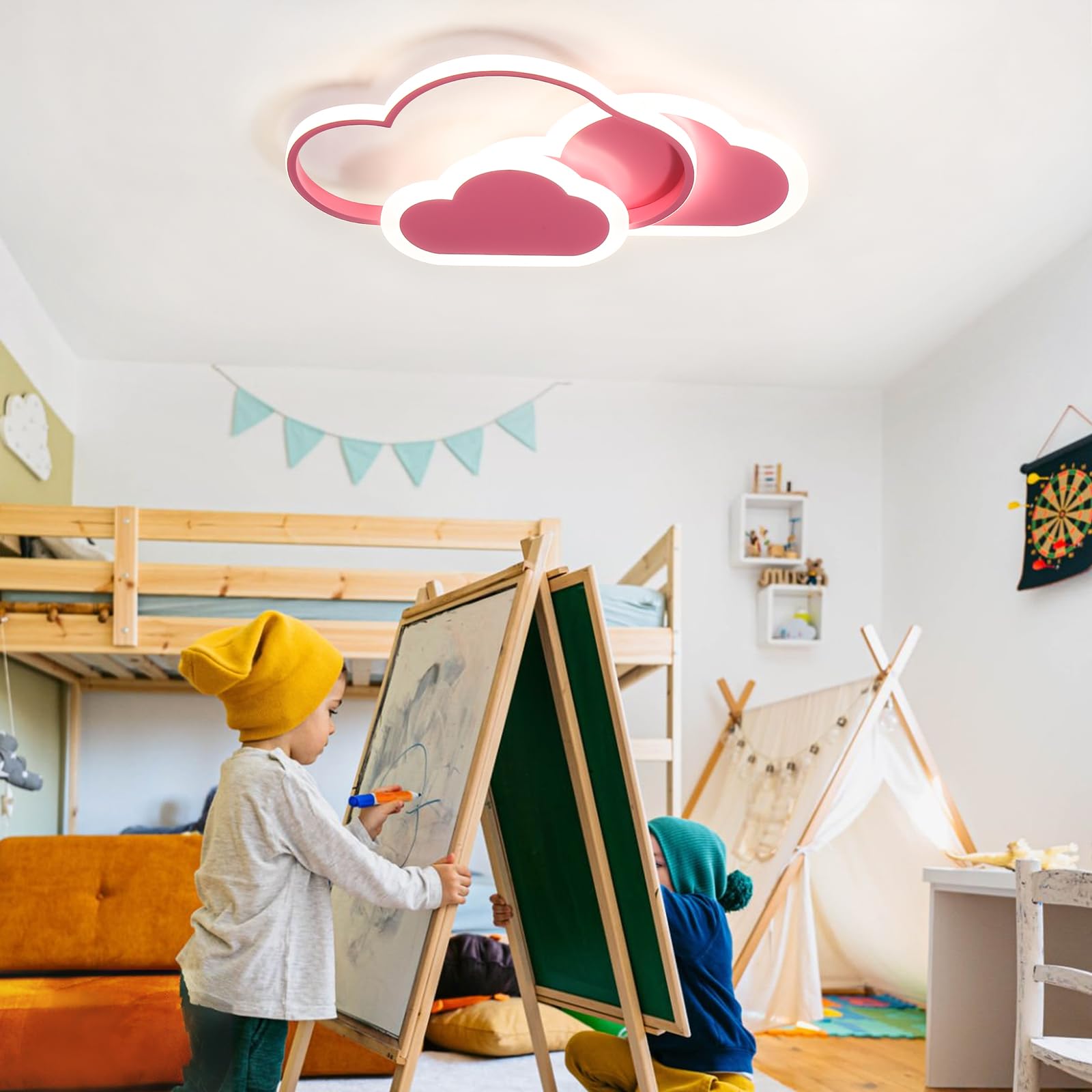 Plafonnier LED - 42W Plafonnier Chambre Enfant 52cm Lampe Plafond avec Dimmable Télécommande 3000-6000K, Rose Plafond Led Nuage Créatif Moderne Chambre pour Chambre à coucher Chambre d'enfant