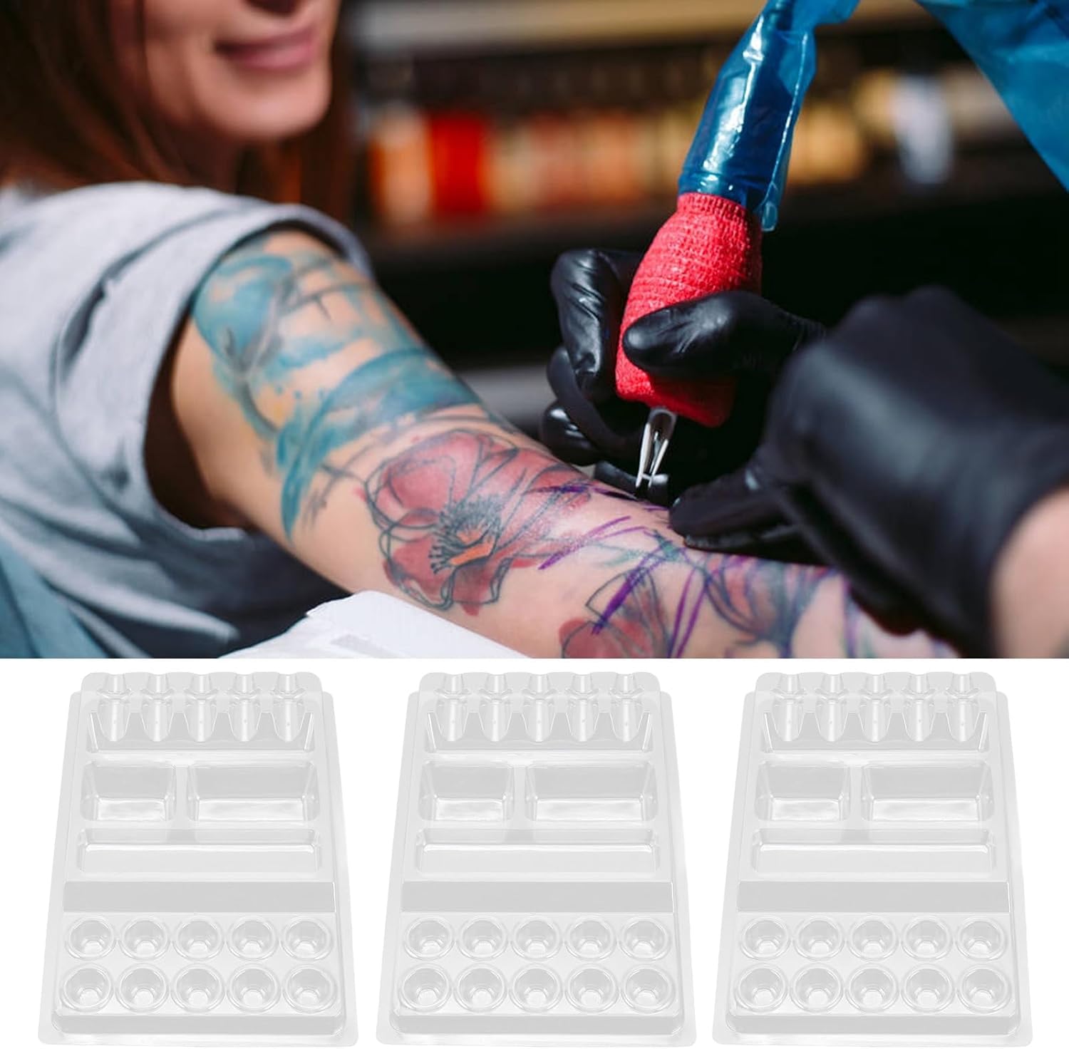 Zetiling 25pcs Tray, Plastic Disposable Ink Cup Tray Pigment Holder, Wide Range Of Applications, Ink Cup Design, Portable Plastic Material, Hold Ink and Needle