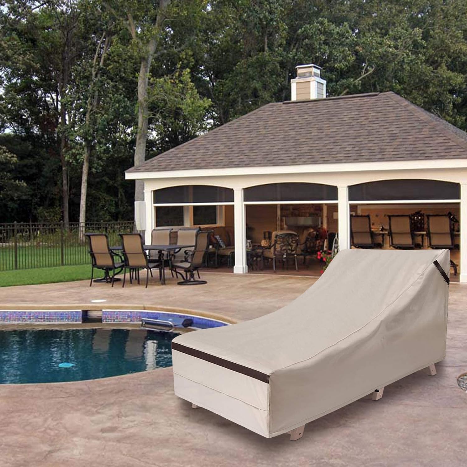 Patio Chaise Lounge Chair Cover Set of 2, Outdoor Lounge Covers Waterproof 80inch Begie Patio 2 Pack Pool Chair Covers Waterproof UV-Resistant Windproof Dustproof : Patio, Lawn & Garden