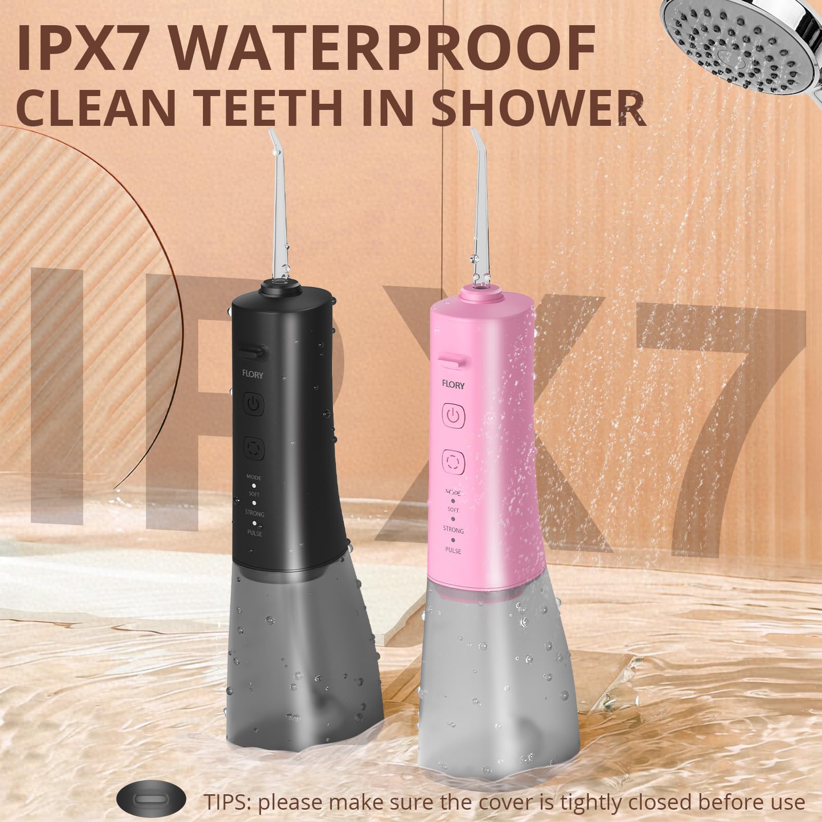 Paquete de 2 irrigadores dentales para dientes, portátil, inalámbrico, para parejas, hilo dental de viaje con 3 modos y 12 puntas, recargable e impermeable IPX7, limpiador dental portátil de viaje