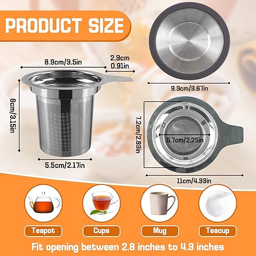 Miniatura 2 de 4Pcs Extra Fine Mesh Tea Infuser Tea Strainer with Lid, Large Capacity Tea Strainers Tea Infusers for Loose Tea, 188 Stainless Steel Loose Leaf Tea