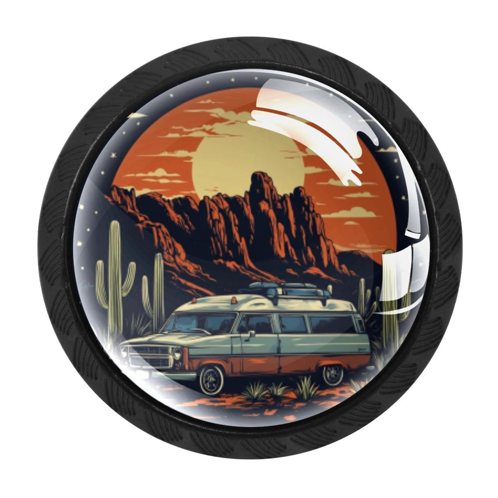 CHENZZZZ 4 Pack Cabinet Pulls Desert Camping with Cactus Print (3) Kitchen Drawer Pulls Cabinet Handles