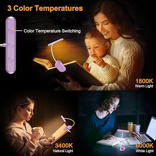Miniatura 19 de Gritin Luz de libro recargable para leer en la cama con 19 LED y función de memoria, cuidado de los ojos, 3 temperaturas de color, 5 niveles de Negro