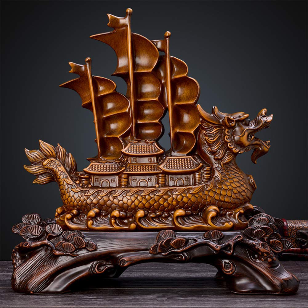 Regalos de Buena Suerte Escultura de Mesa Feng Shui Dragón Velero Estatua Artesanías de Resina Que tengas Viento Favorable en Todo el Camino Decoración, para Sala de Estar Escrit