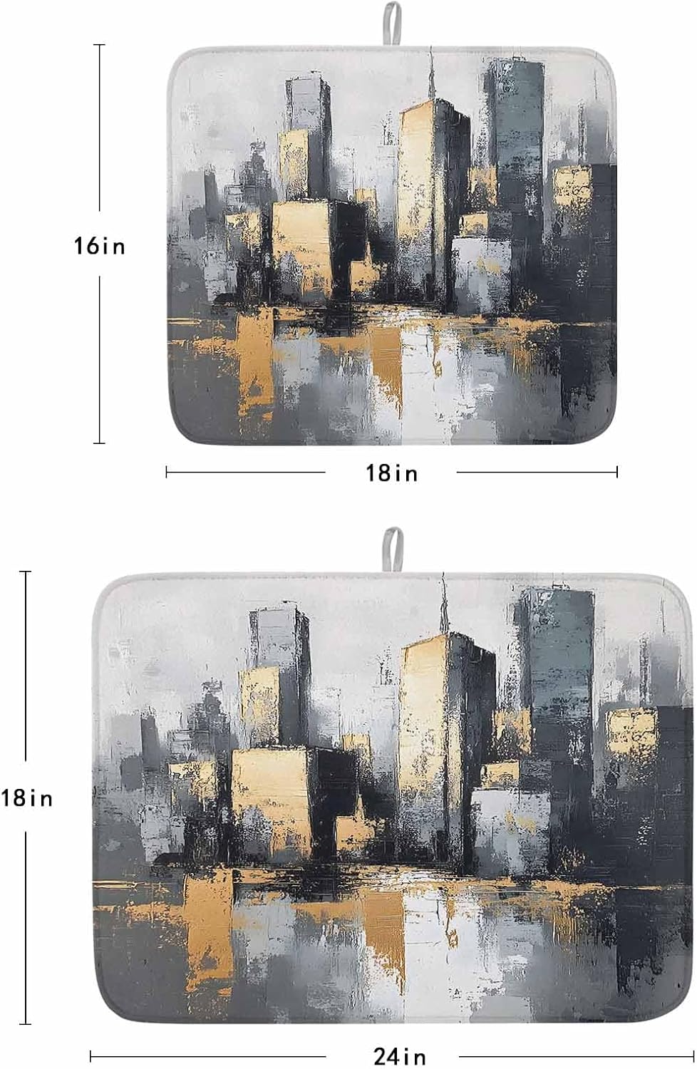Dish Drying Mat Set of 2 Building Oil Painting Microfiber Absorbent Reusable Washable Dish Drying Rack Mat Modernism Coffee Mat for Coffee Maker Bar Kitchen Countertops 18x24inch