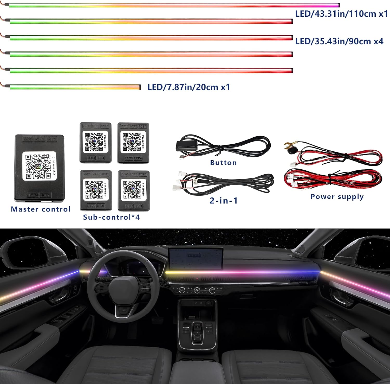 Car Interior LED Ambient Light, Suitable for Toyota 4Runner 1996 1997 1999 2000 2001 2002 Models 6pcs Colorful RGB Interior Ambient Light with Wireless APP Control, Neon Fiber Optic Lighting