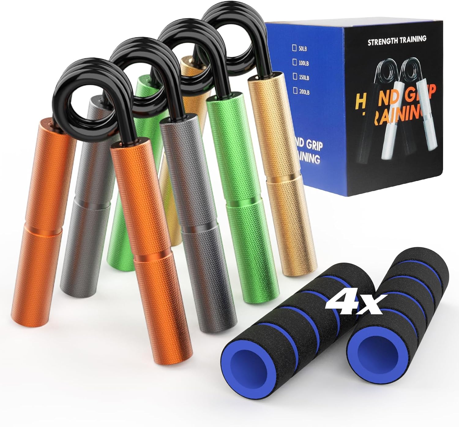 Grip Strength Trainer Set - Metal Hand Gripper, No Slip Trainers, Strengthener for Enhanced Grip, Forearm Training and Exercise
