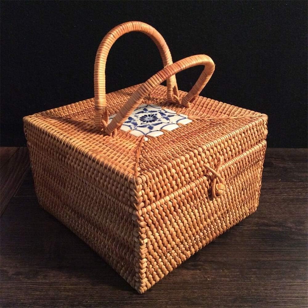 Woven Basket Square Woven Storage Basket Ceramic Decorative Basket Suitable for Towel Magazine Suitable for Storing Toy Debris (Color Size : One Size) One Size