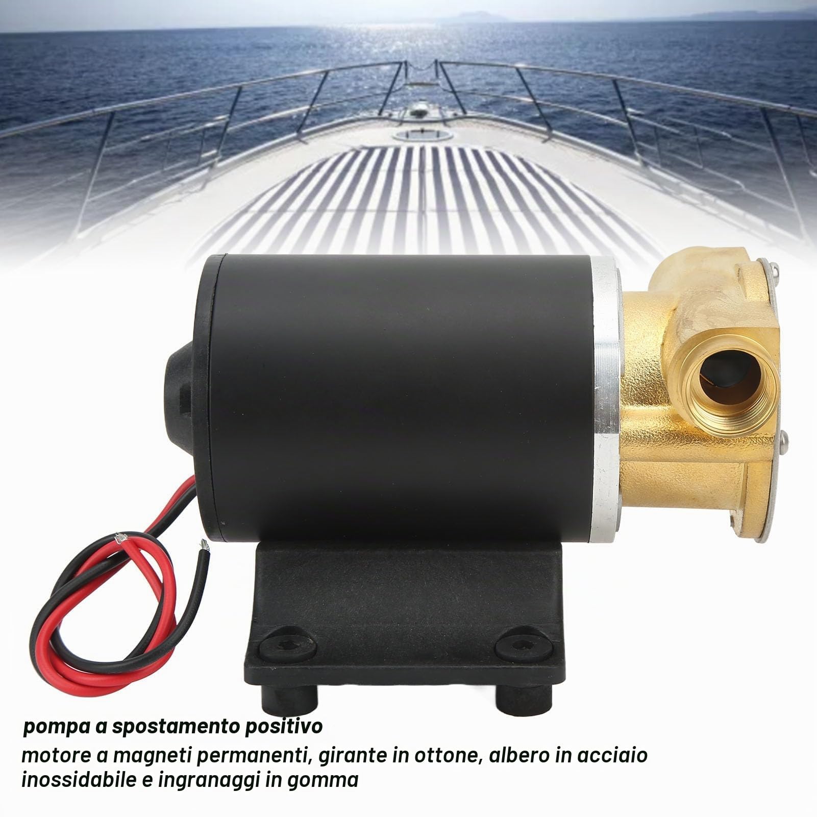 Pompa di Sentina Autoadescante 6GPM 12V con Girante, Pompa Trasferimento Acqua Mare per Barca, Motore a Magneti Permanenti