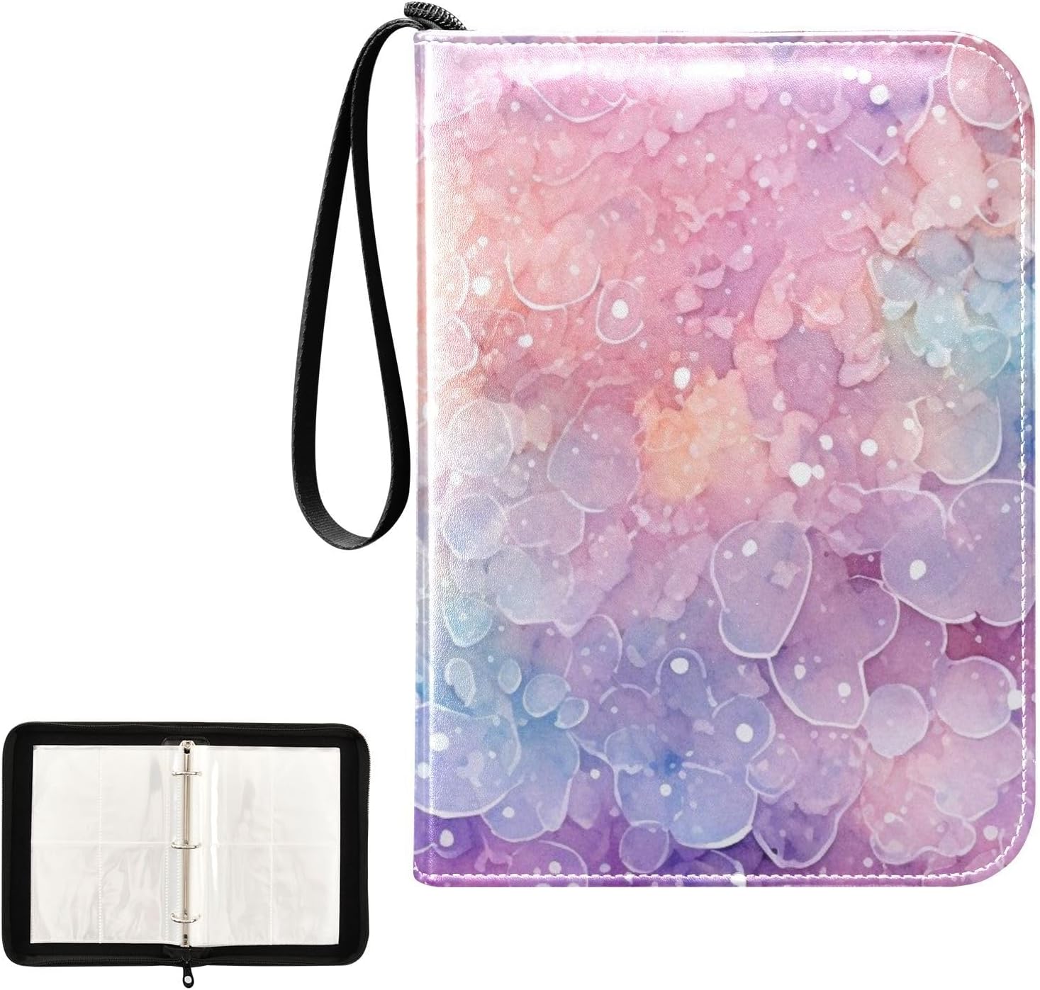 Trading Card Binder 4 Pocket Shiny Rainbow Glitter Tie Dye Card Albums with 50 Removable Sleeves Fits 400 Game Cards Holder PU Zipper Collection Case