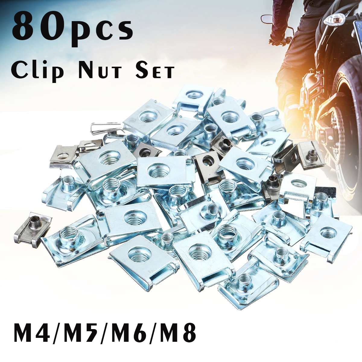 80PCS Auto Car U-Clip Kit, U-Shaped Nut Set M4-M8, for Dash, Door, Interior, Automobile, Motorcycle