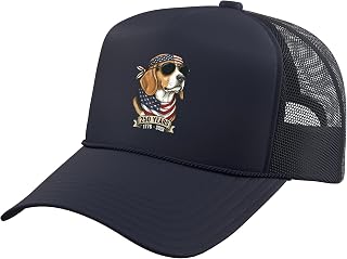 Cool Beagle Dog with Patriotic Bandana & Sunglasses Trucker Hat with Adjustable Mesh Back